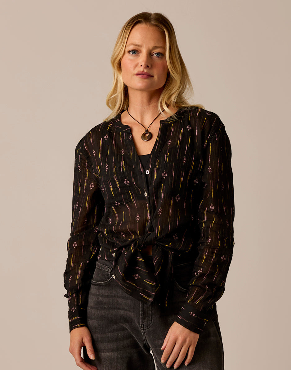 Carve Dylan Gauze Tunic in Ombre Ikat, front tied at the waist - Davidson Provision Co.