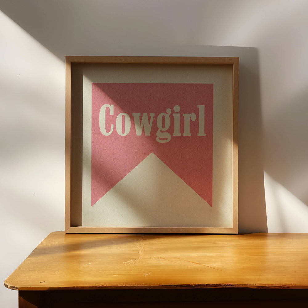 Tejas Country Club - Cowgirl Pink Banner Tab Typography Square Art Print