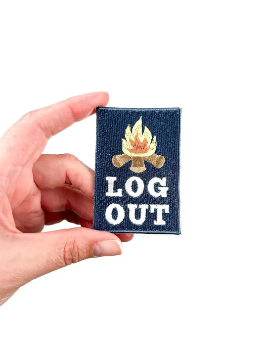 Field Trip Threads - Log Out Embroidered Iron-On Patch Perfect for Hiking Camping