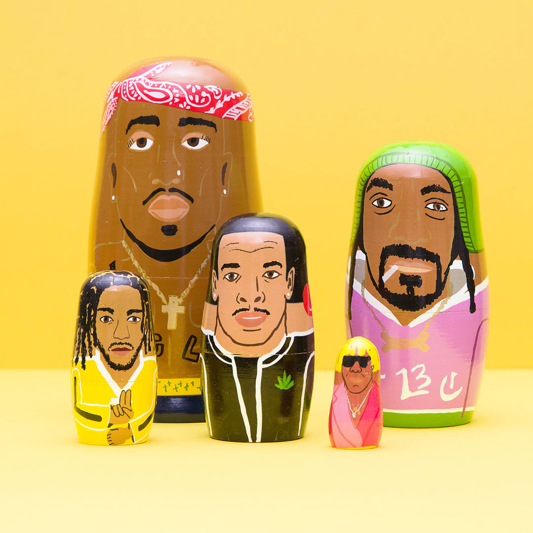 Larney + Babs - West Coast Rappers Wooden Nesting Doll Sets