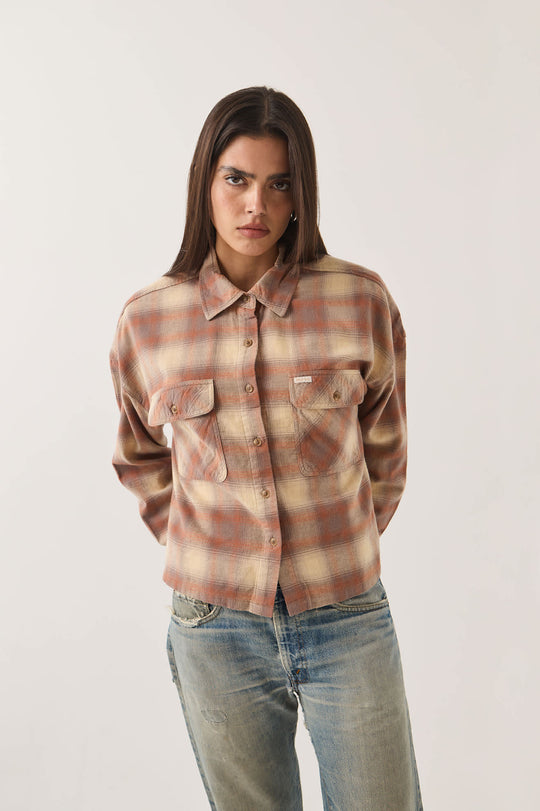 Brixton Bowery Crop W L/S Overshirt Soft Tan Window Plaid