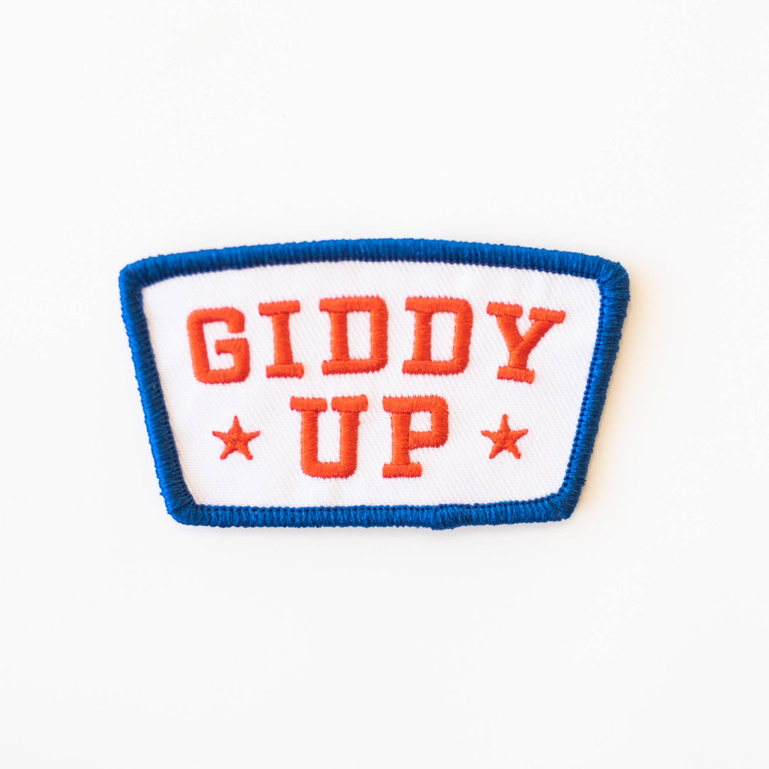 Giddy Up Embroidered Iron on Patch - Red, White and Blue - Davidson Provision Co.