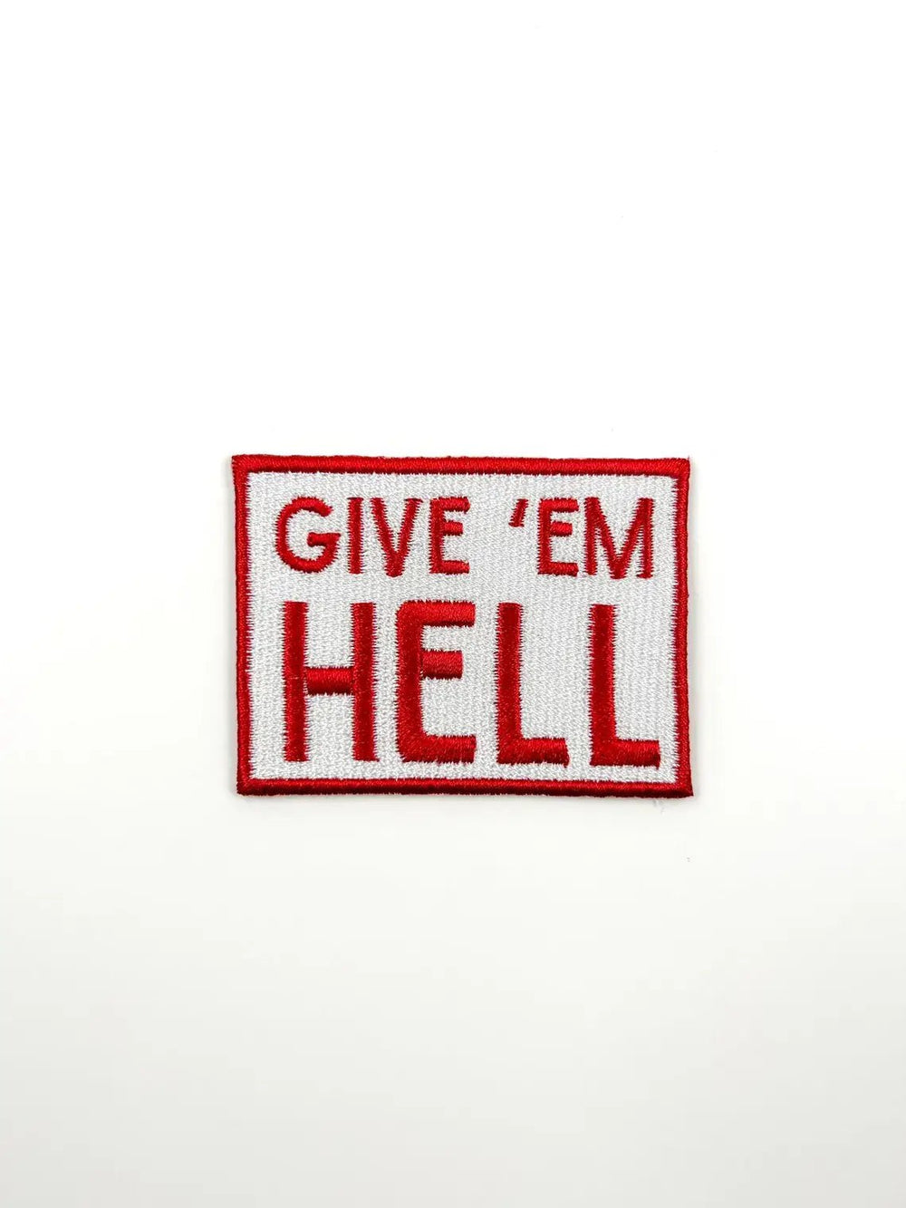Give 'Em Hell Embroidered Iron-On Patch Cowboy Rodeo Red - Davidson Provision Co.