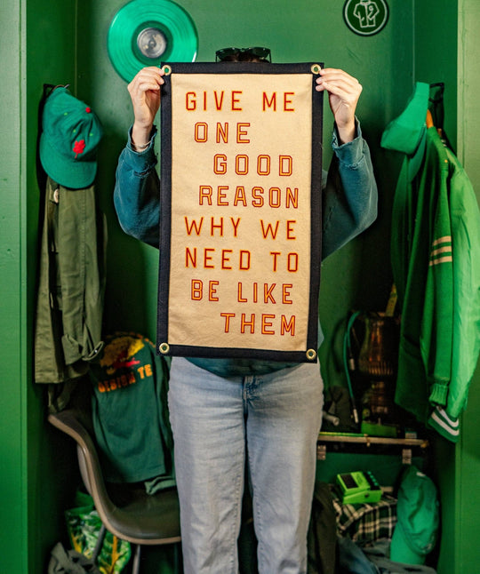 Give Me One Good Reason Why We Need To Be Like Them Camp Flag • Blink-182 x Oxford Pennant - Davidson Provision Co.