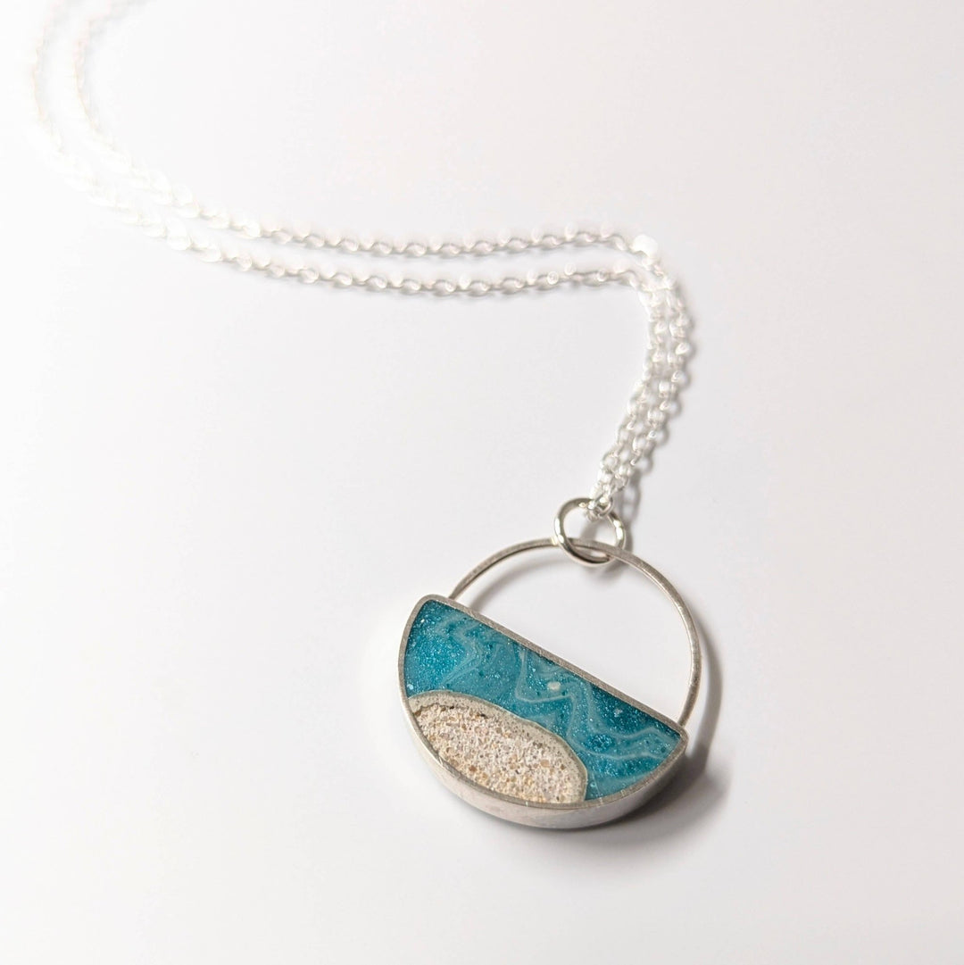Half Circle Sterling Silver Beach Scene Necklace - Davidson Provision Co.