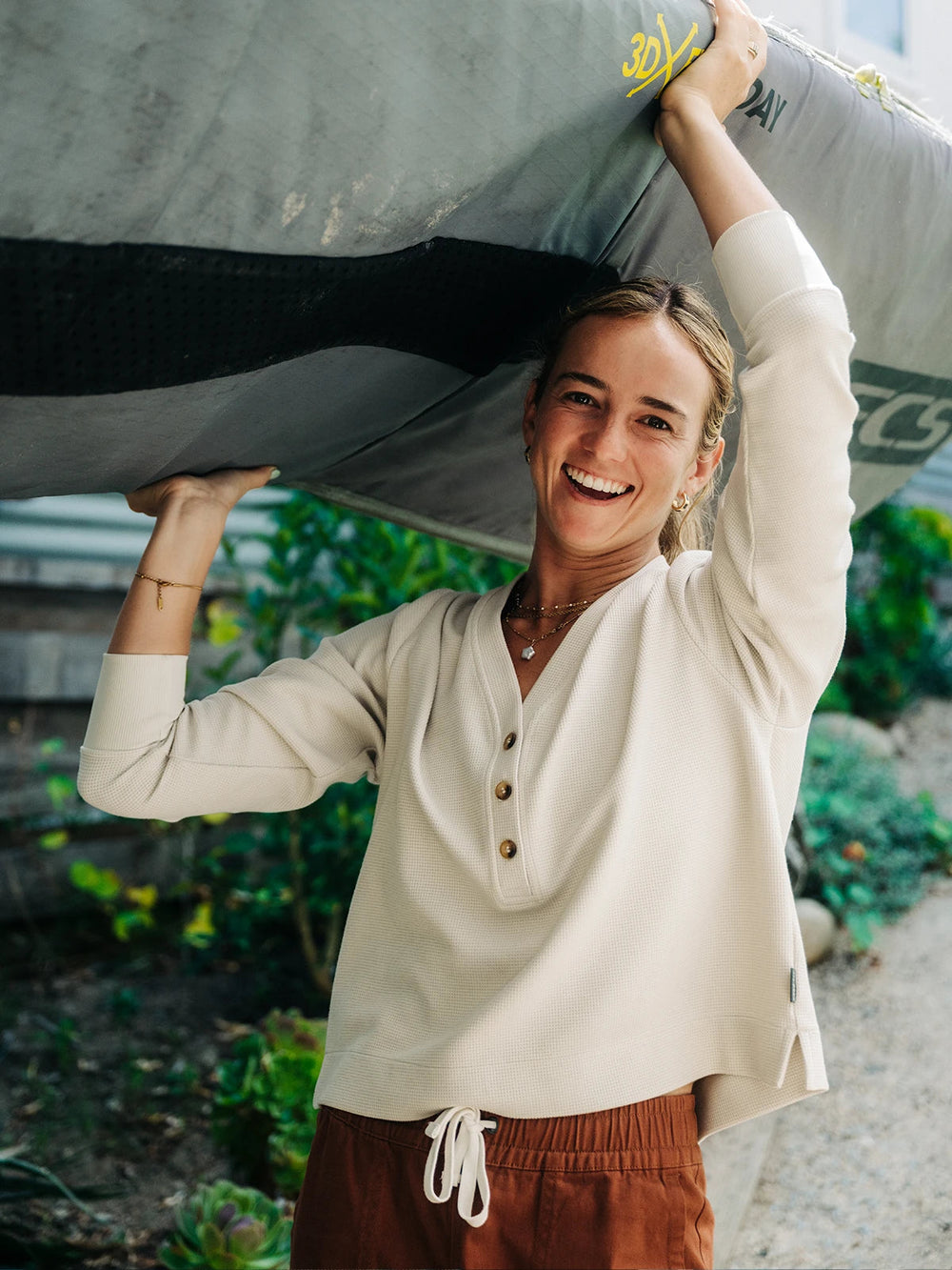 Women's Waffle Long Sleeve Henley