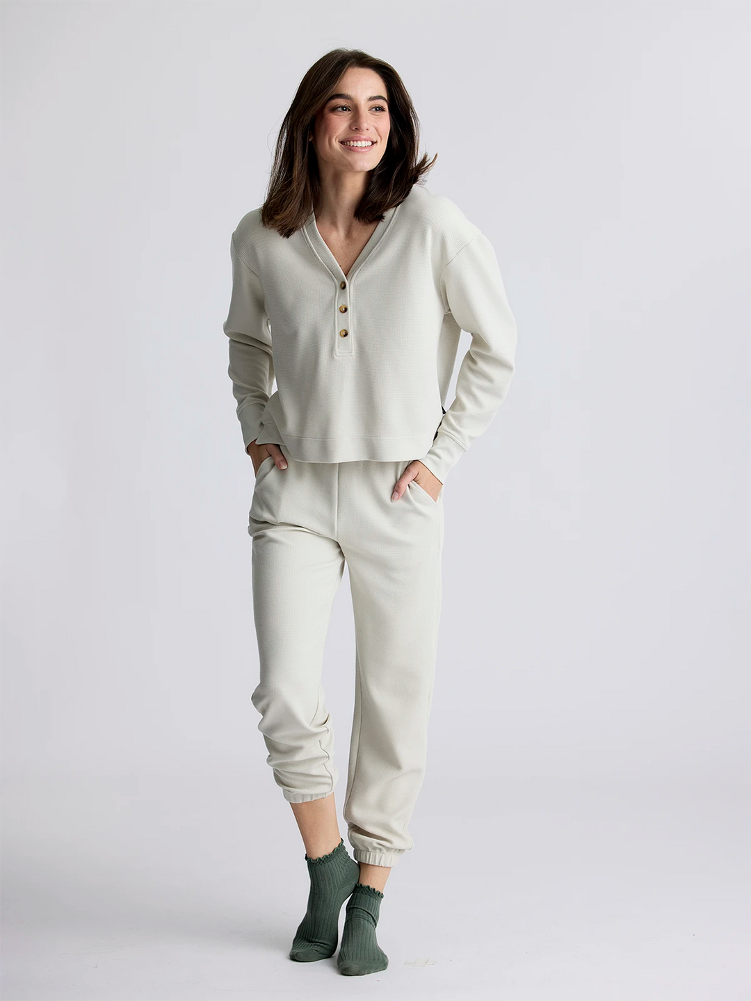 Women's Waffle Long Sleeve Henley