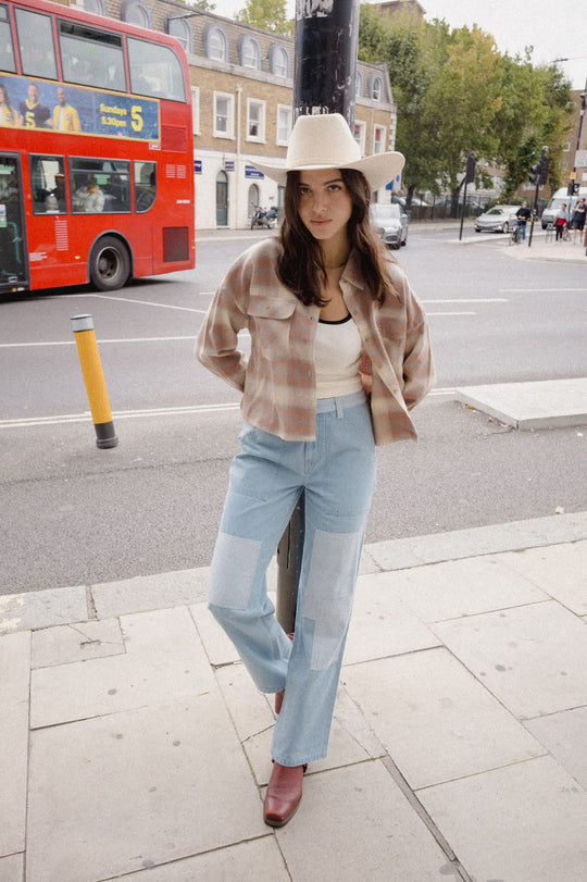 Brixton Bowery Crop W L/S Overshirt Soft Tan Window Plaid