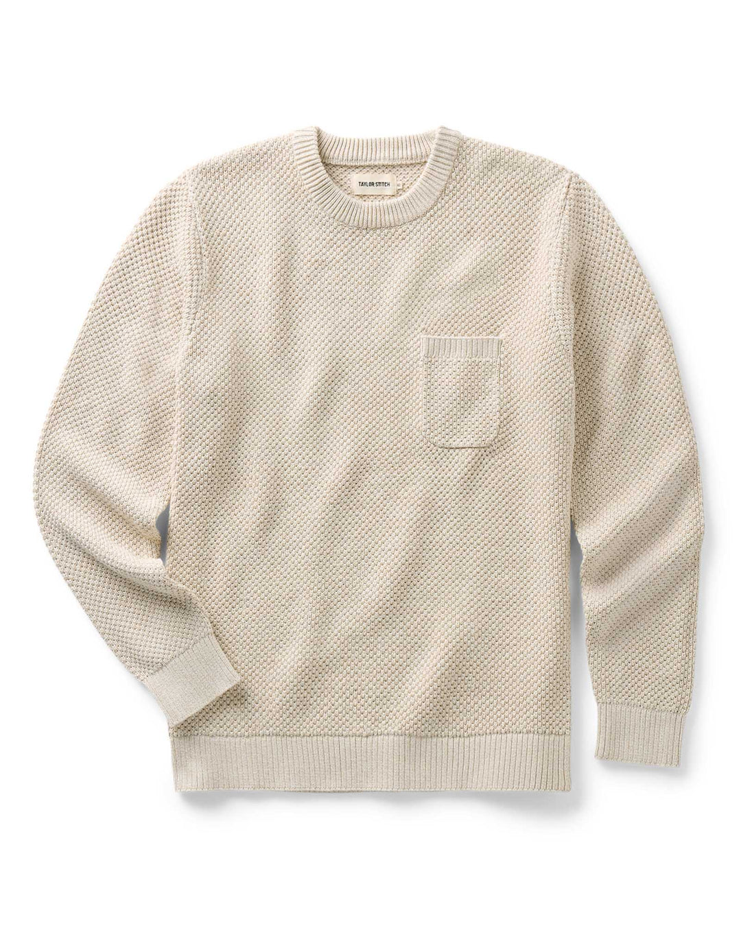 Taylor Stitch The Crawford Crew Sweater in Marled Natural, folded flat lay