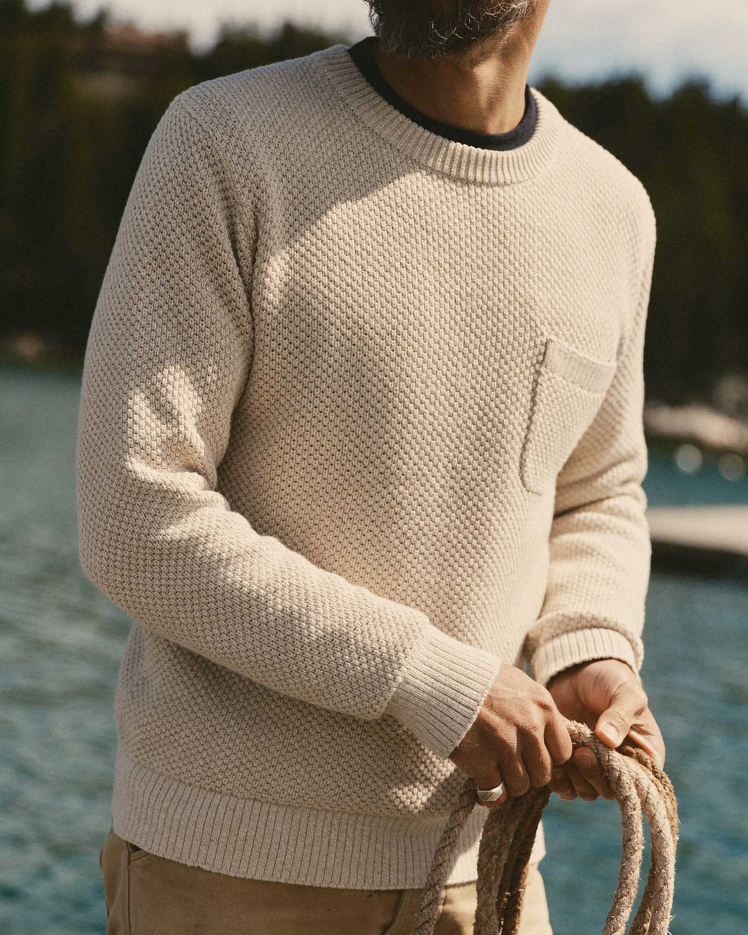 Taylor Stitch The Crawford Crew Sweater in Marled Natural, back
