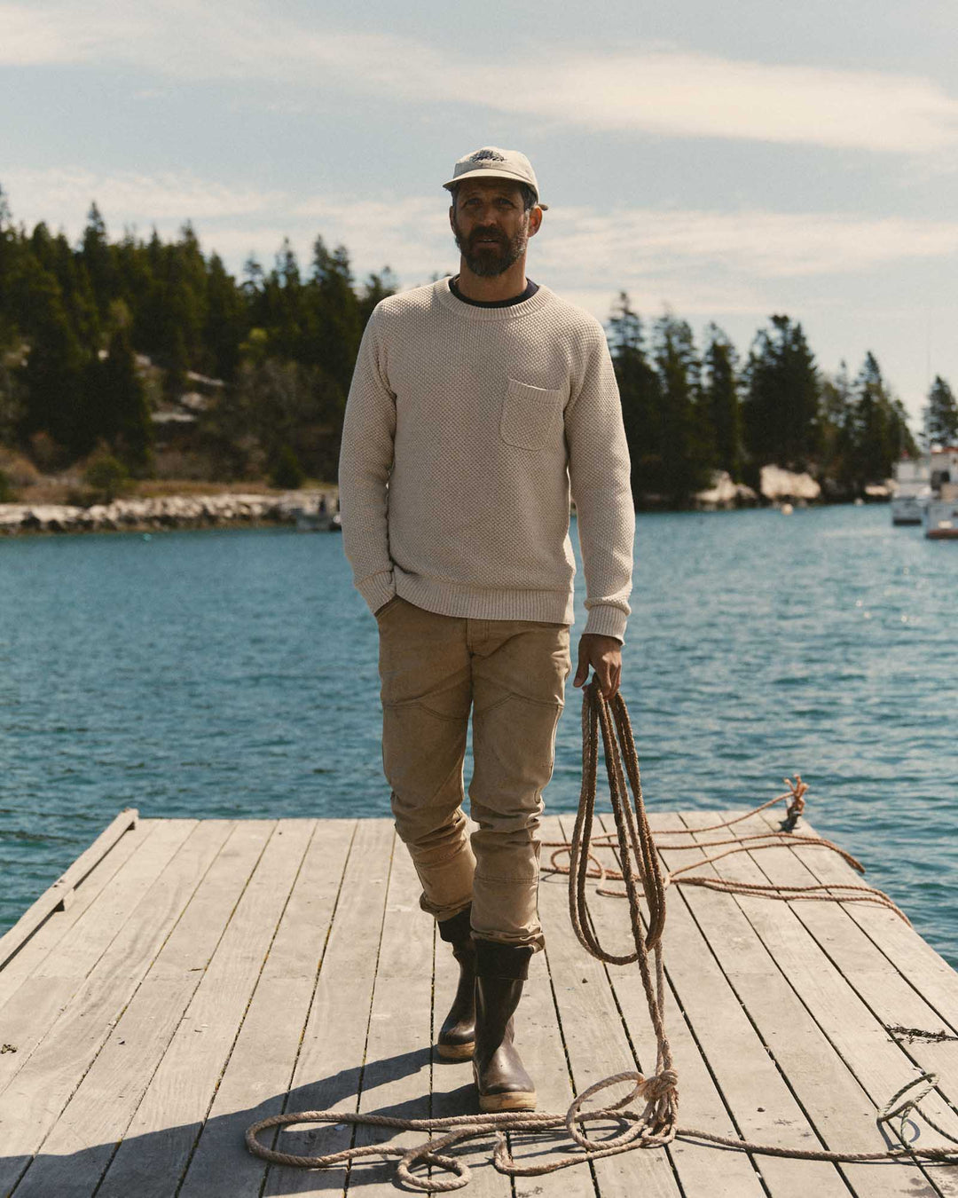 Taylor Stitch The Crawford Crew Sweater in Marled Natural, seed stitch detail