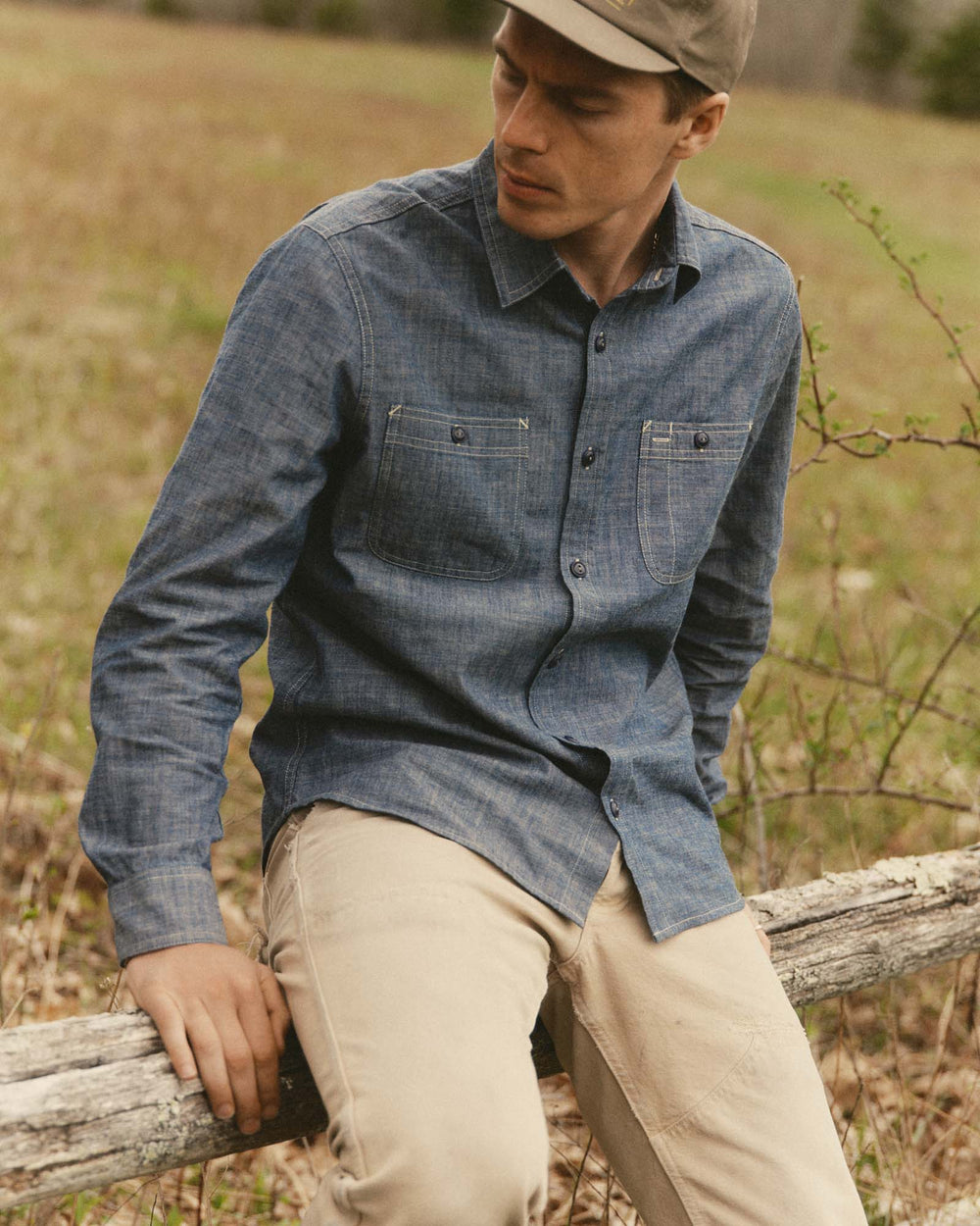 Taylor Stitch The Foundry Shirt in Rinsed Indigo Chambray, front