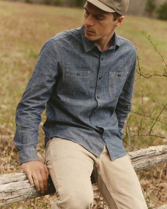 Taylor Stitch The Foundry Shirt in Rinsed Indigo Chambray, front
