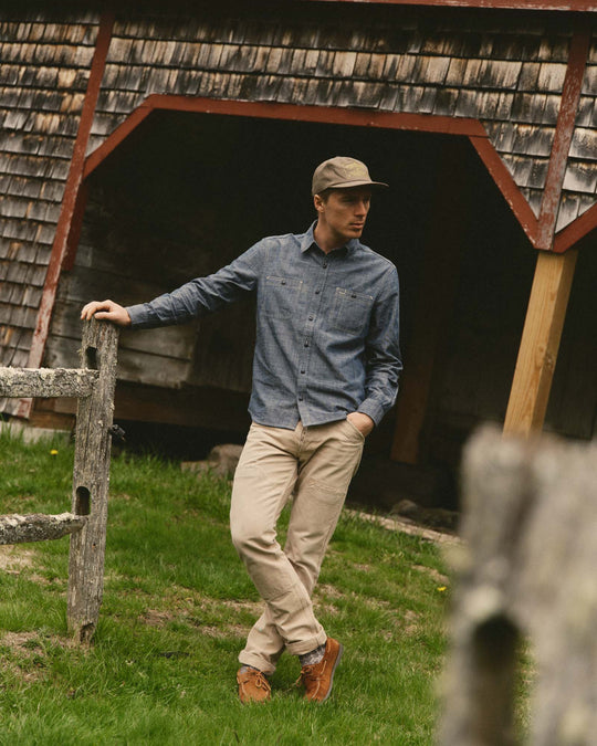 Taylor Stitch The Foundry Shirt in Rinsed Indigo Chambray, back