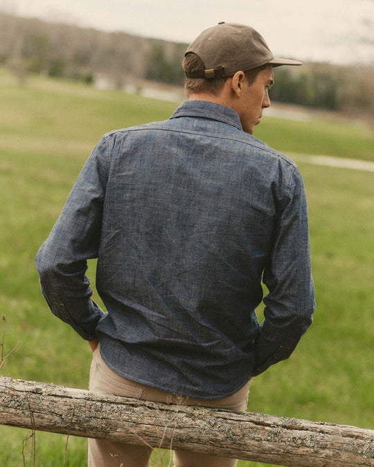 Taylor Stitch The Foundry Shirt in Rinsed Indigo Chambray, detail