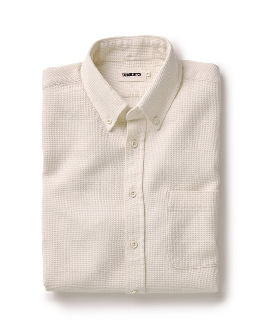 Taylor Stitch The Jack in Vintage White Waffle, folded flat lay