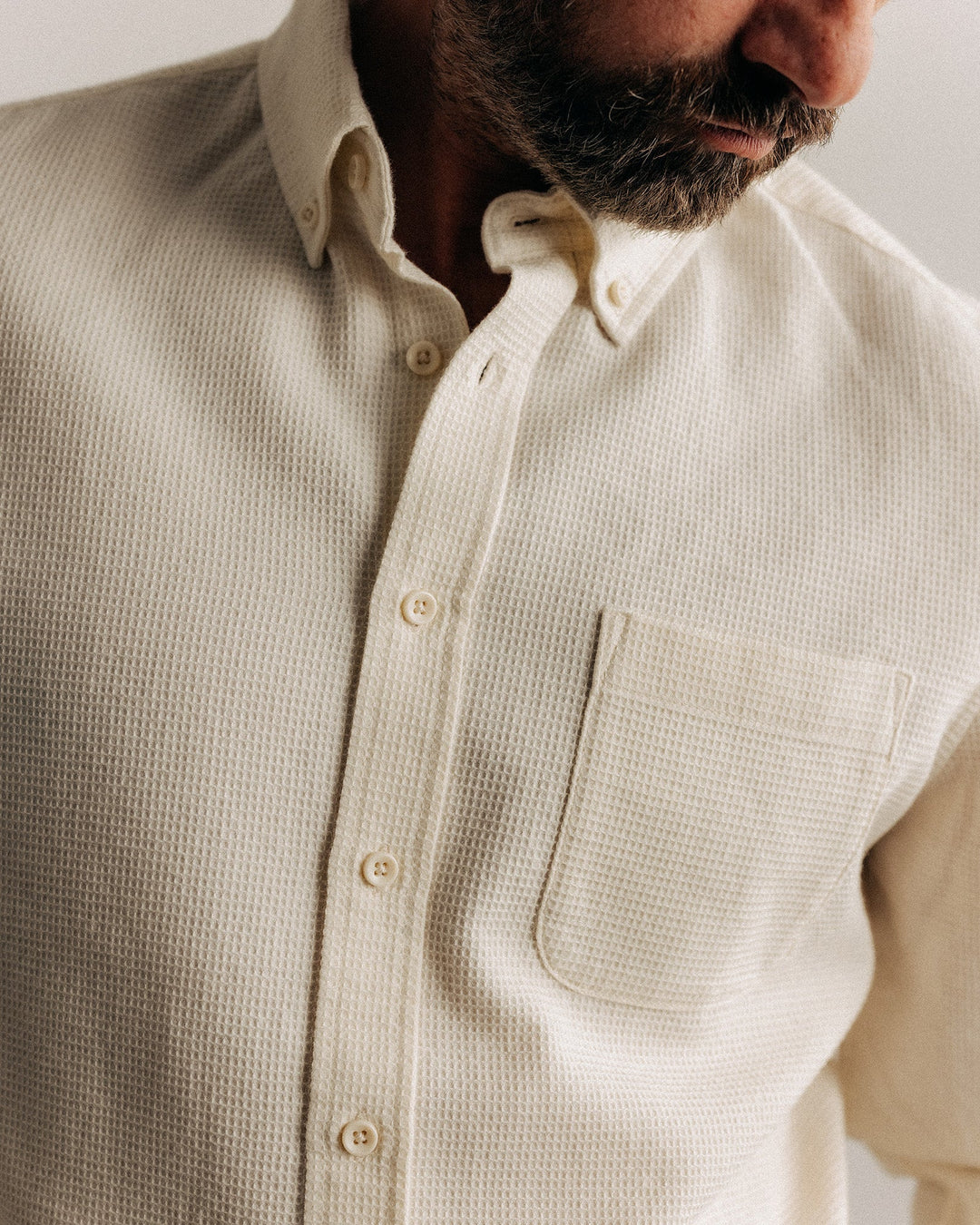 Taylor Stitch The Jack in Vintage White Waffle, detail