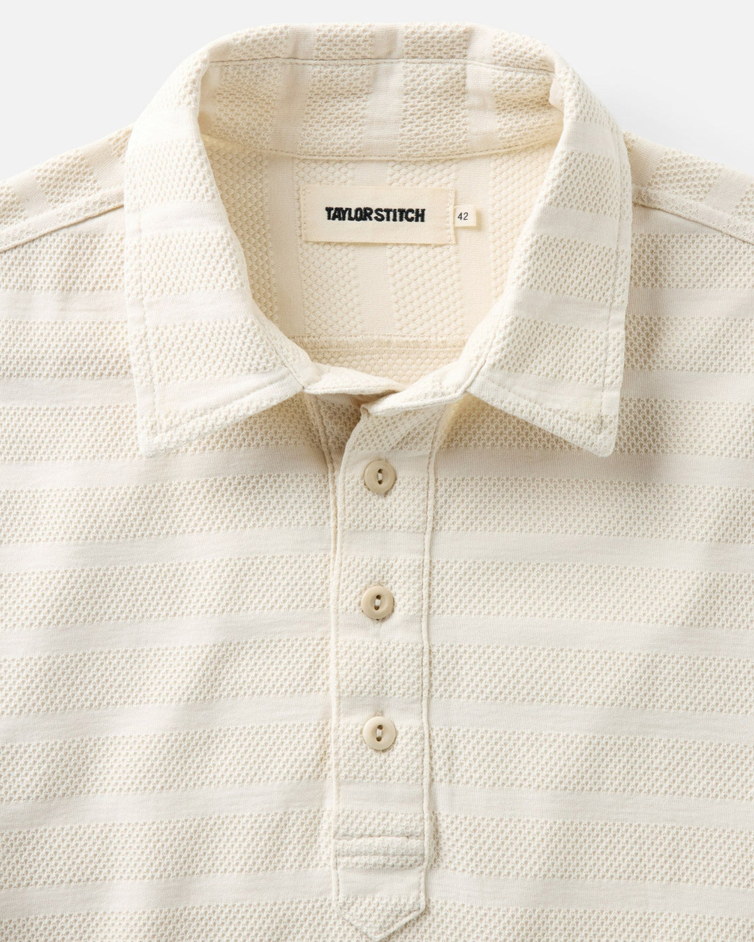 Taylor Stitch The Long Sleeve Polo in Vintage White Knit Stripe, back