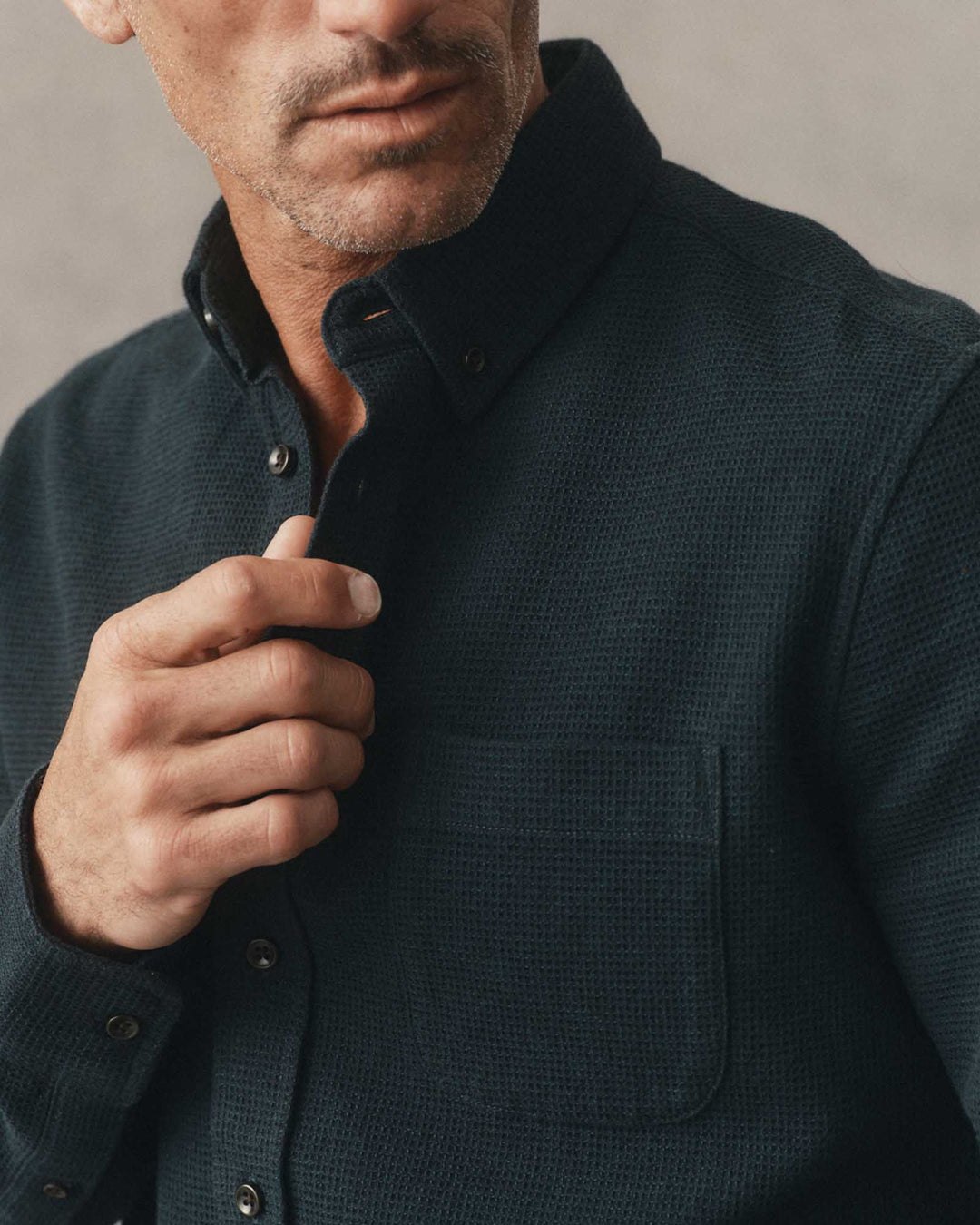 Taylor Stitch The Jack in Forest Waffle, front
