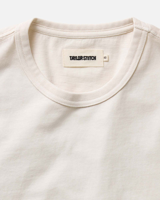 Taylor Stitch The Organic Cotton Tee in Vintage White, detail