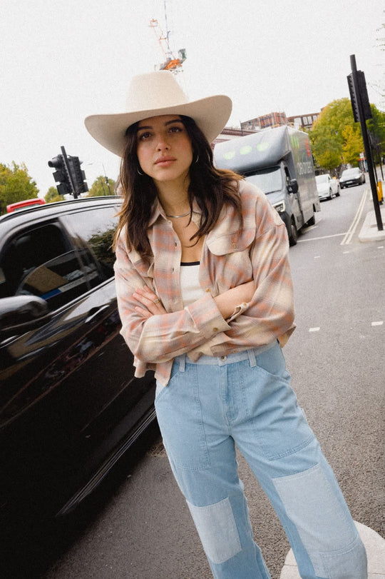 Brixton Bowery Crop W L/S Overshirt Soft Tan Window Plaid