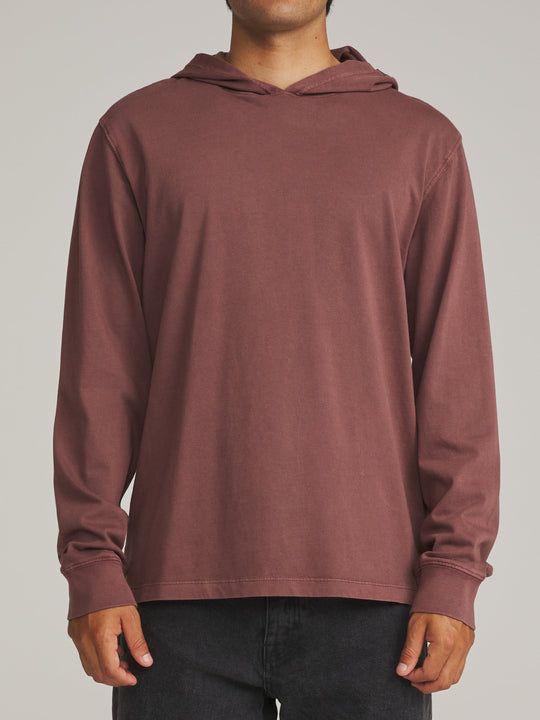 Katin Hide Pullover in French Roast Vintage Wash, worn by a model, front view