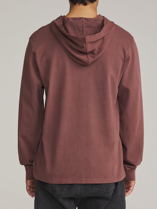 Katin Hide Pullover in French Roast Vintage Wash, worn by a model, back view