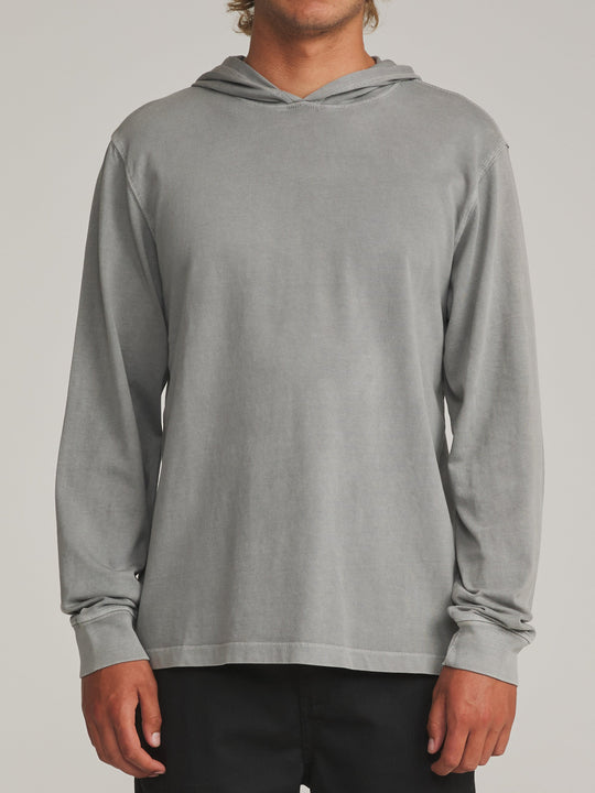 Katin Hide Pullover in Gray Vintage Wash, worn by a model, front view
