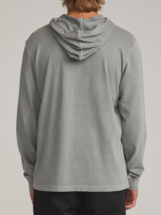 Katin Hide Pullover in Gray Vintage Wash, worn by a model, back view