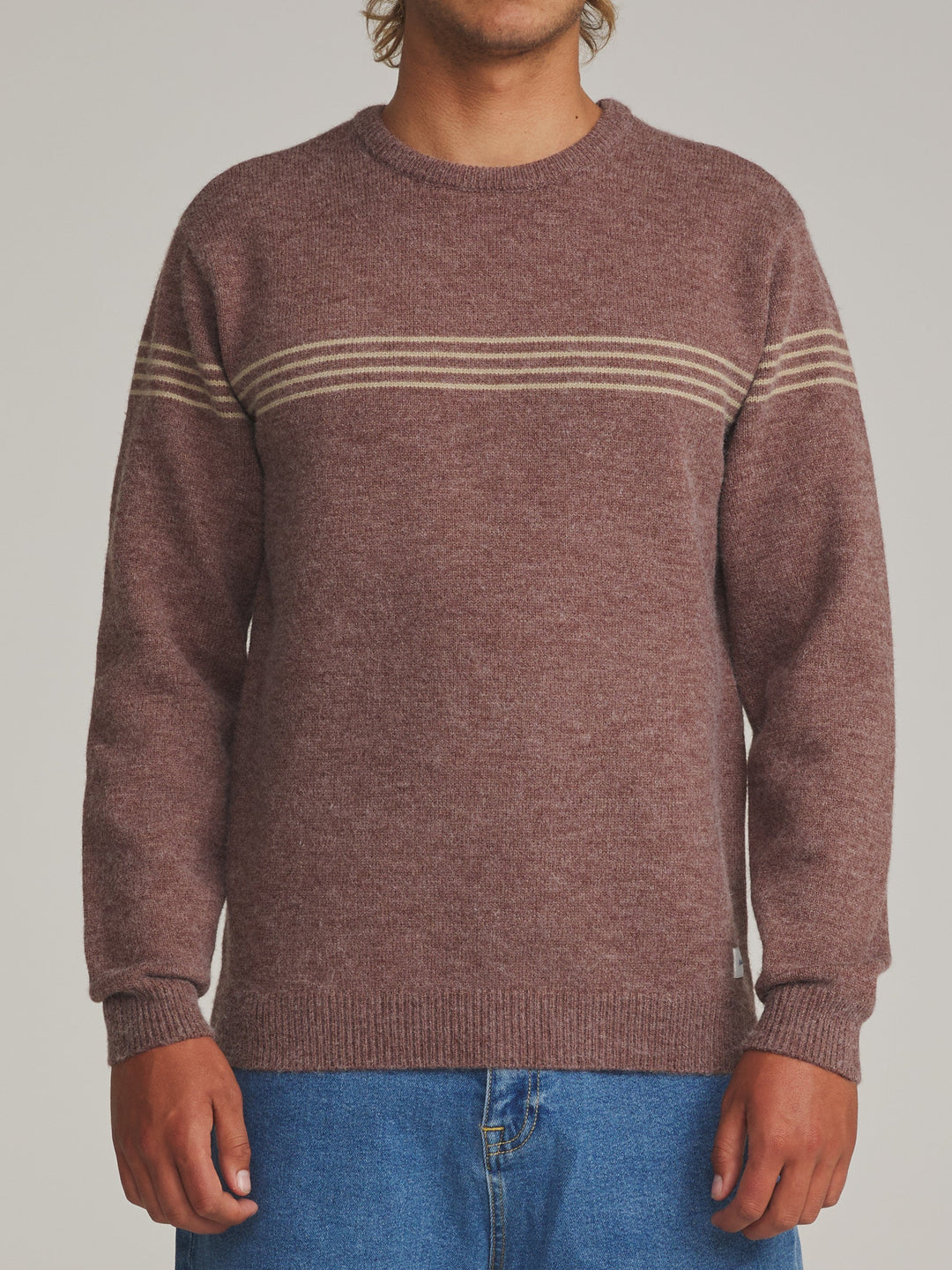Katin Charles Sweater in French Roast, worn by a model, front view