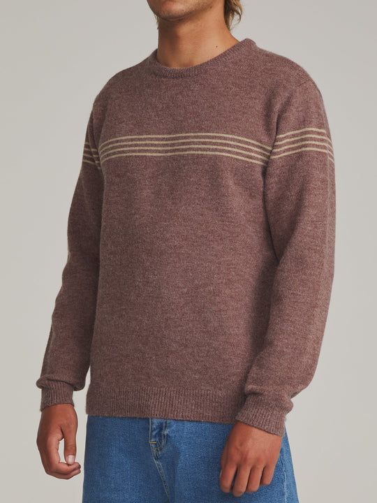 Katin Charles Sweater in French Roast, worn by a model, side view
