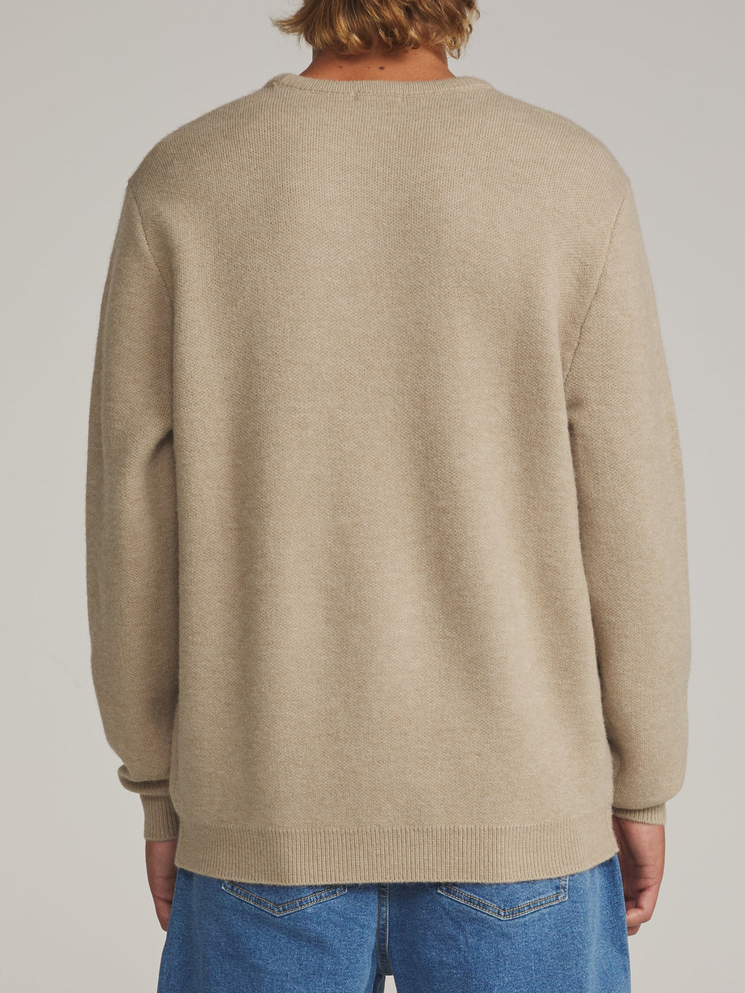 Katin Rivers Sweater in Vintage Khaki, worn by a model, back view