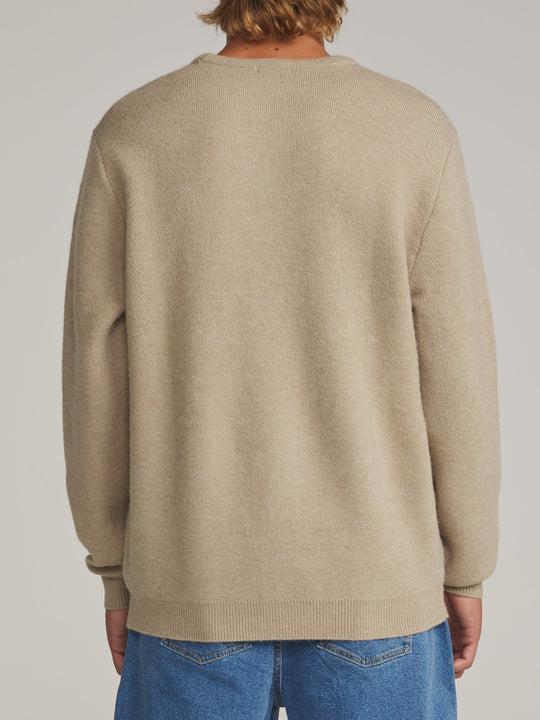 Katin Rivers Sweater in Vintage Khaki, worn by a model, back view