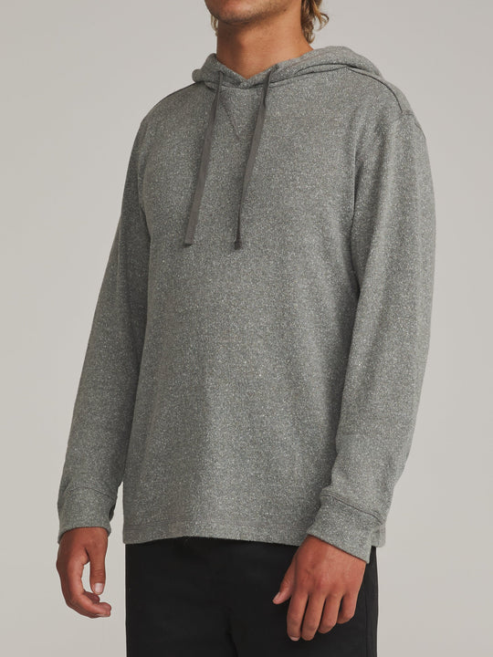 Katin Sock Hood Sweater in Gray, worn by a model, side view