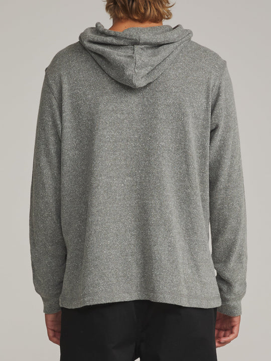 Katin Sock Hood Sweater in Gray, worn by a model, back view