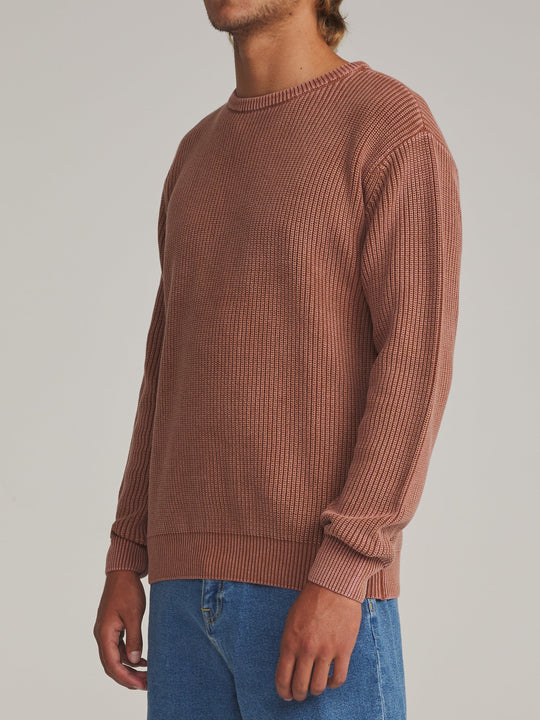 Katin Swell Sweater in Rust, worn by a model, side view
