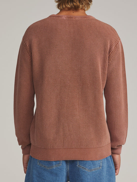 Katin Swell Sweater in Rust, worn by a model, back view