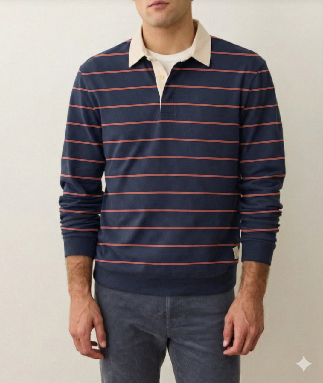 Sueded Rugby Polo in Navy/Red Stripe