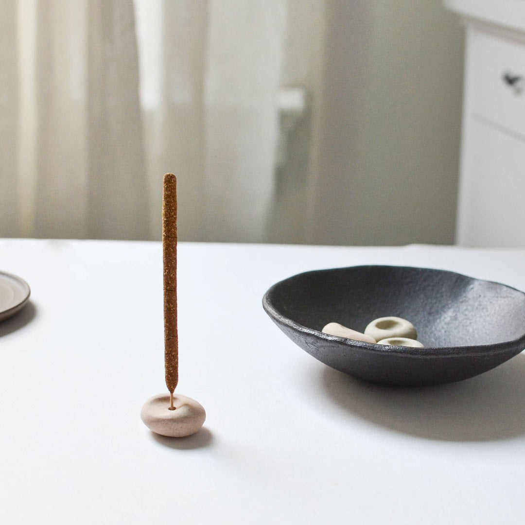 Mini Beige Ceramic Pebble Incense Holder - Davidson Provision Co.