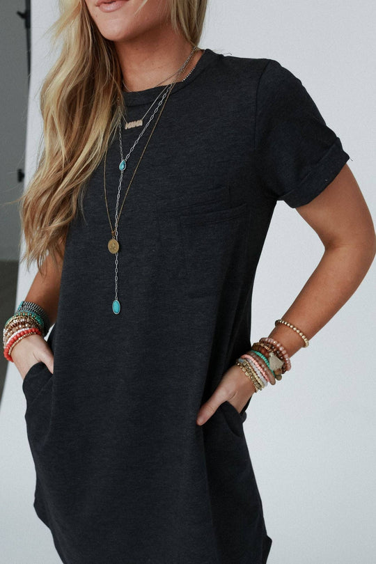 On The Daily Pocket Tee Dress - Charcoal 2Tone - Davidson Provision Co.