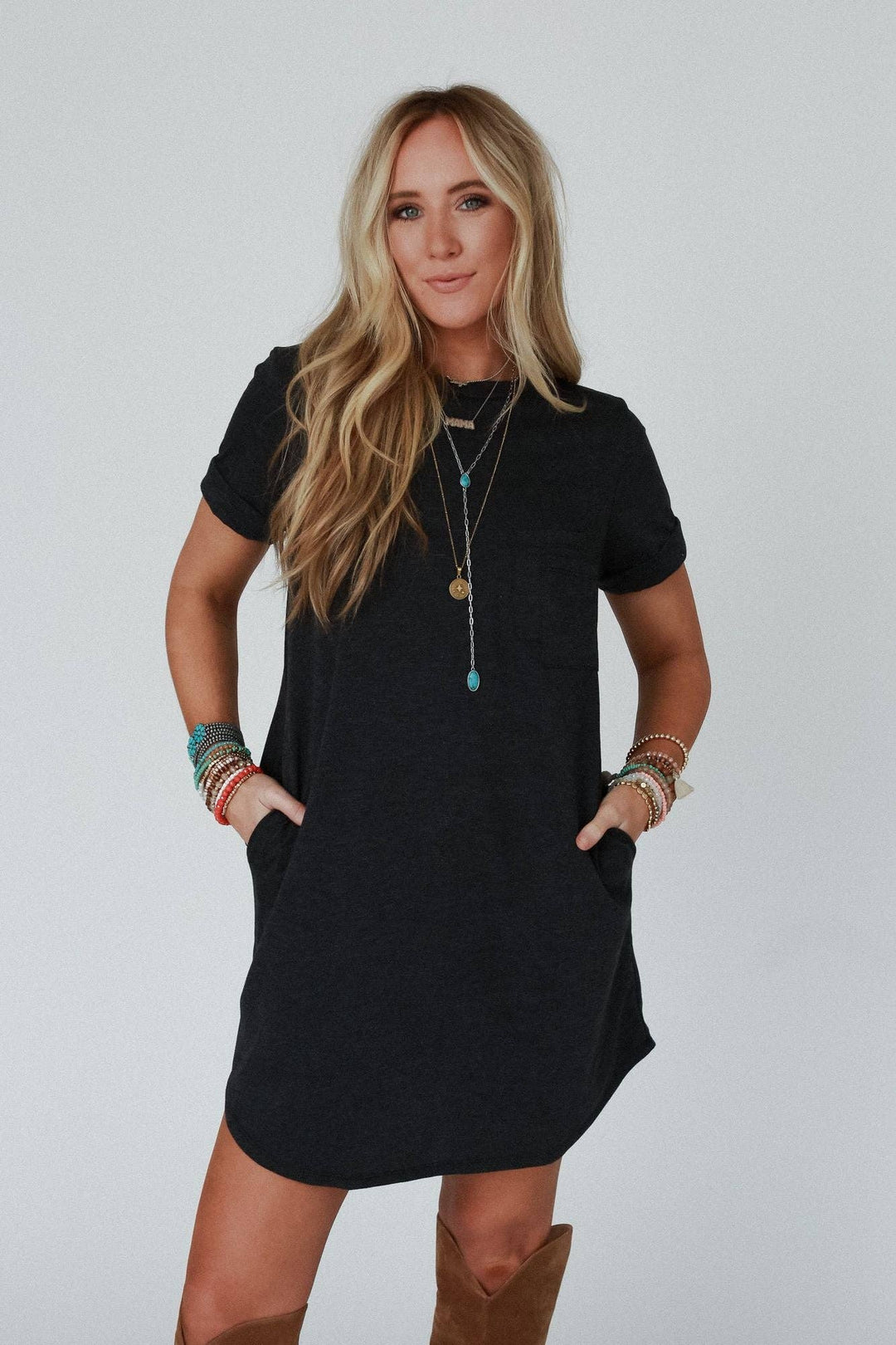 On The Daily Pocket Tee Dress - Charcoal 2Tone - Davidson Provision Co.
