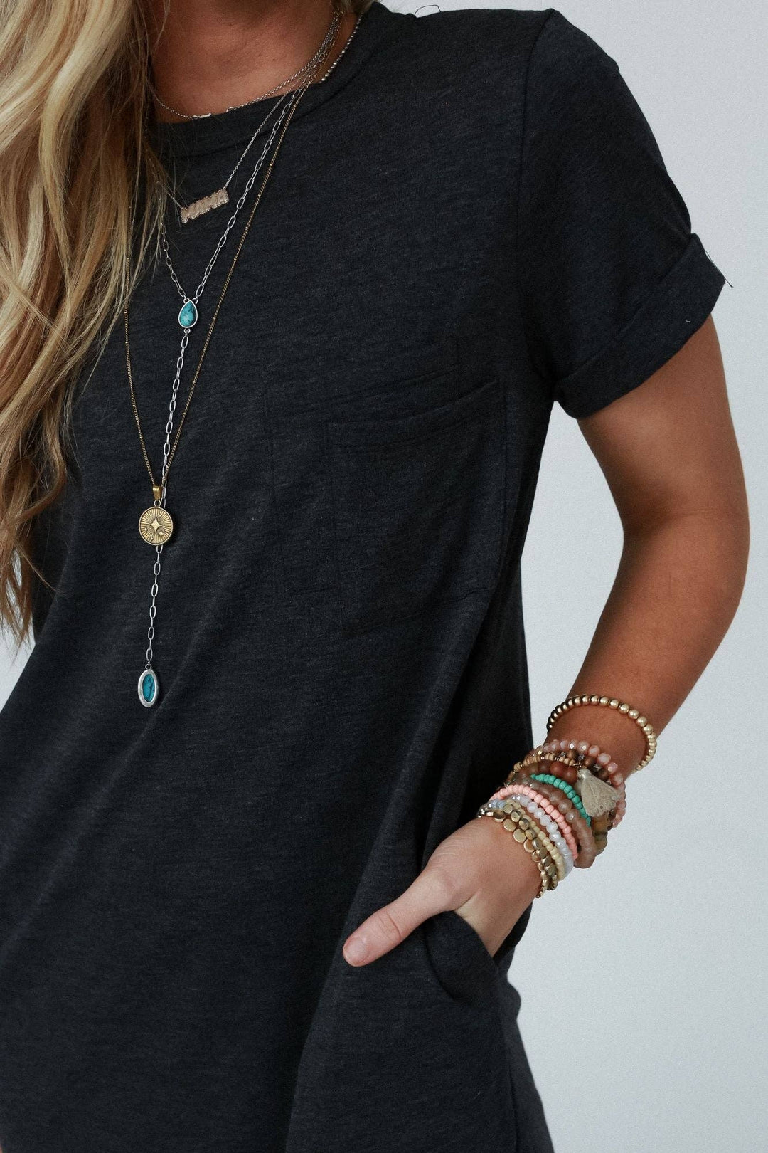 On The Daily Pocket Tee Dress - Charcoal 2Tone - Davidson Provision Co.