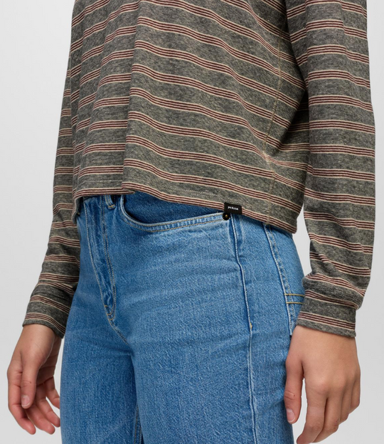 prAna Cozy Up Long Sleeve Crew in Cacao Stripe - sleeve - Davidson Provision Co.