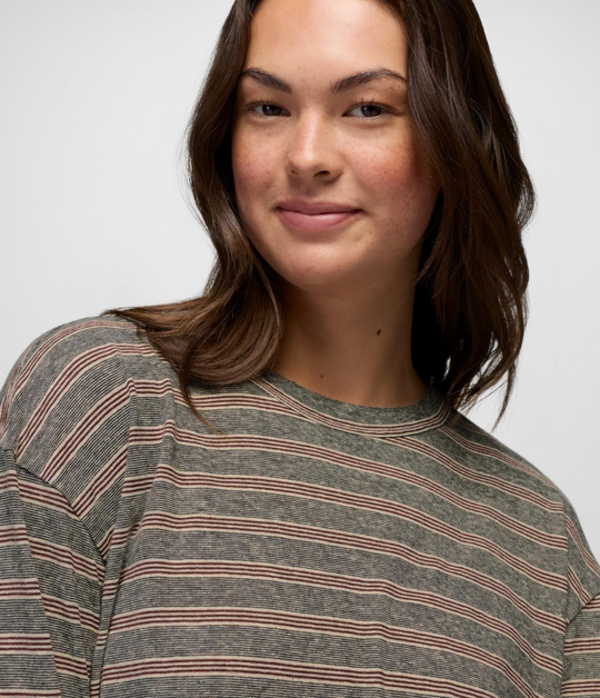 prAna Cozy Up Long Sleeve Crew in Cacao Stripe - fabric detail - Davidson Provision Co.
