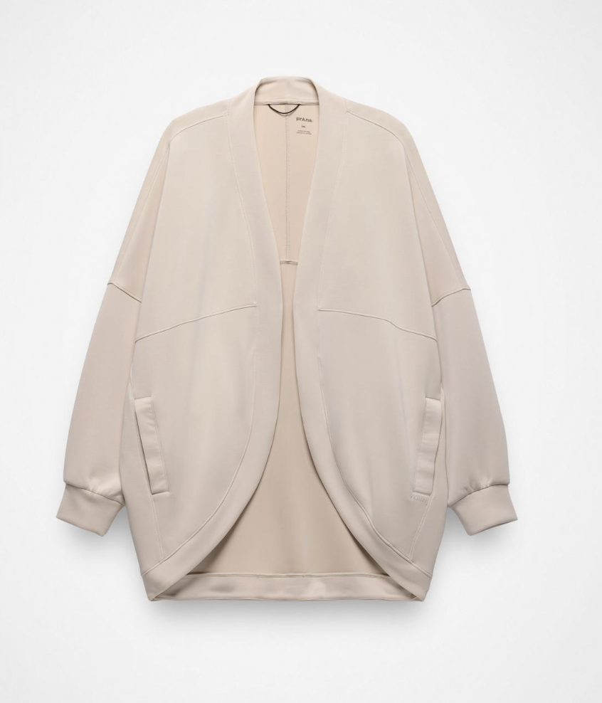 prAna Shea Soft Cardigan in Almond – flat-lay