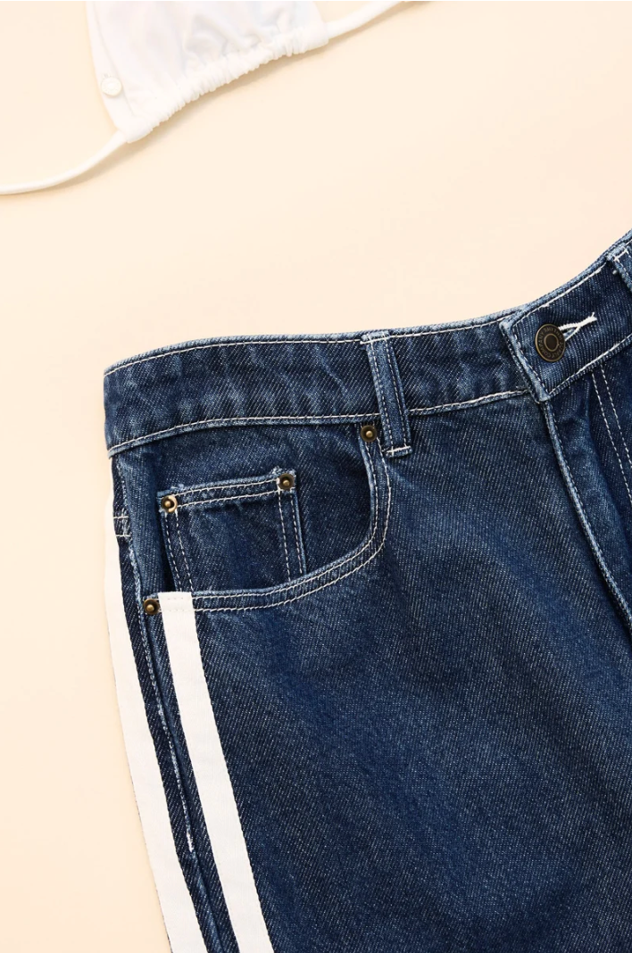 Rhythm Contrast Denim Jean in Blue - close up