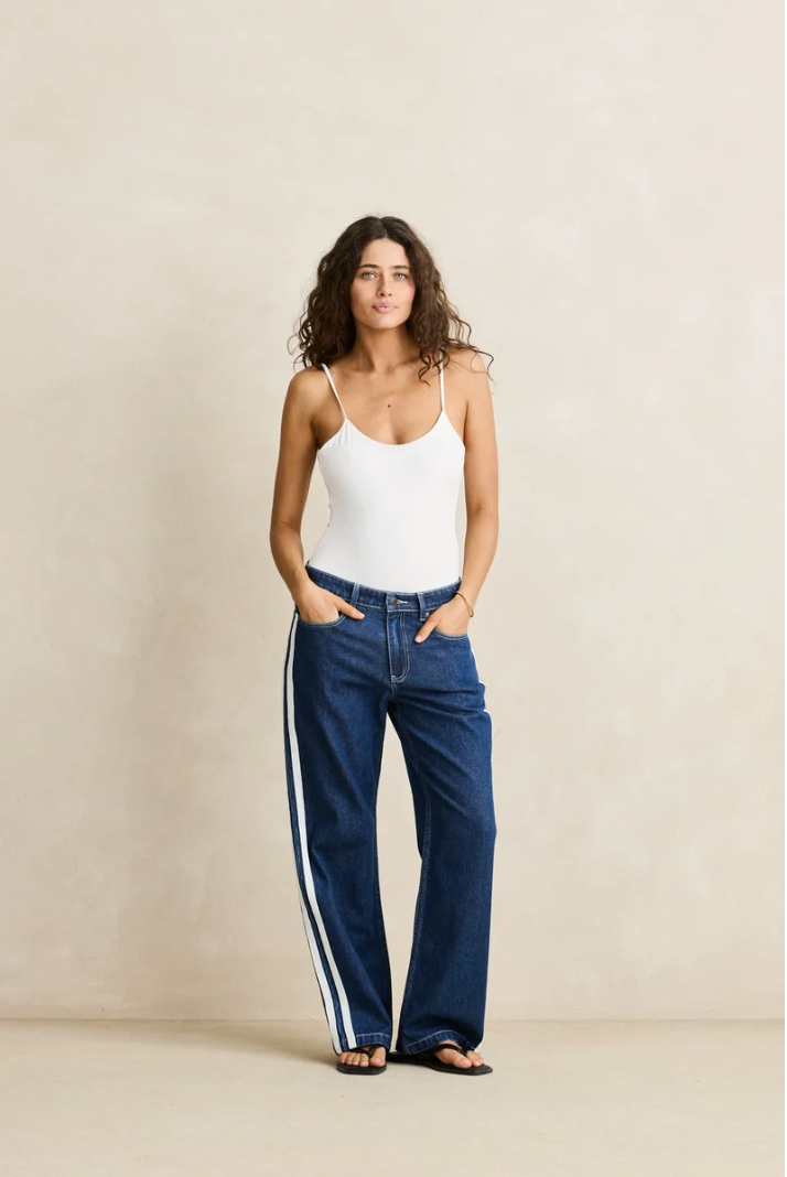 Rhythm Contrast Denim Jean in Blue - front full body