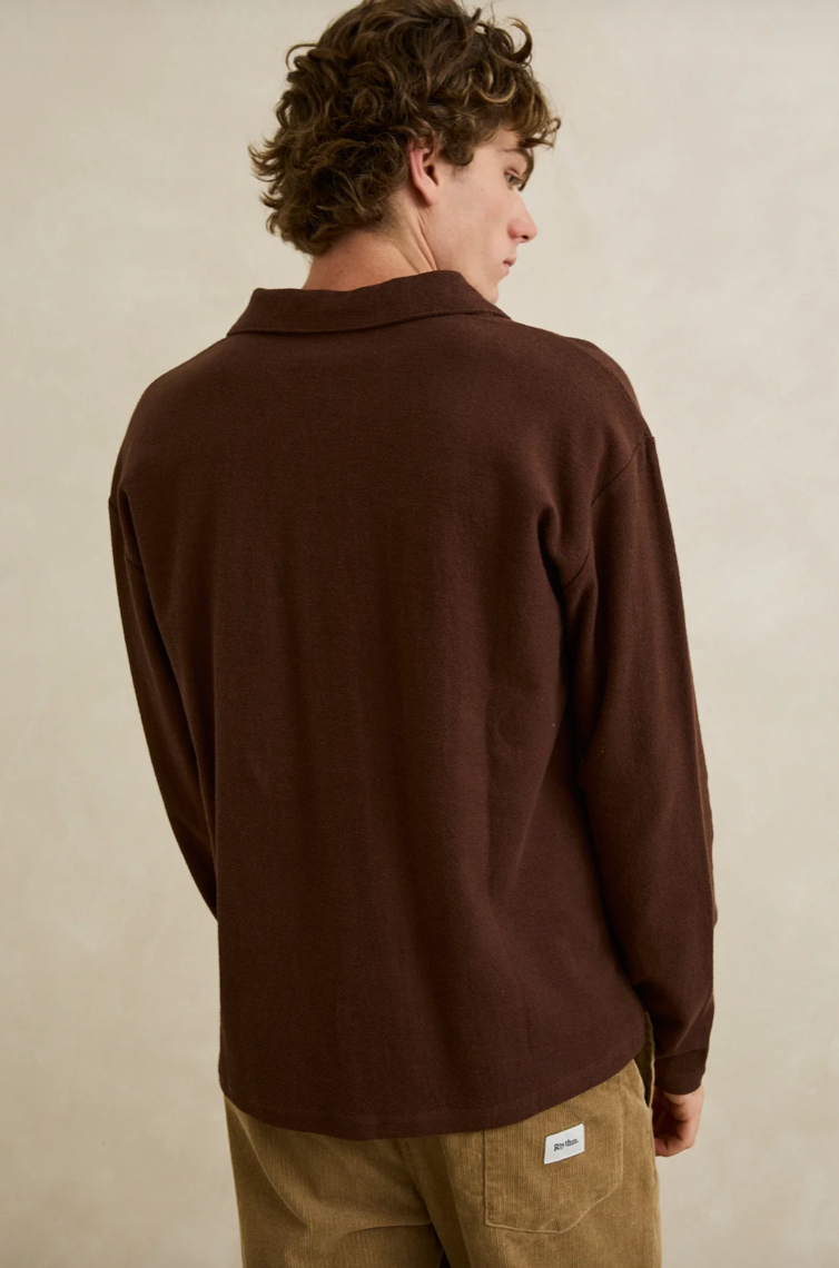 Rhythm Vintage Terry LS Polo in Chocolate - back