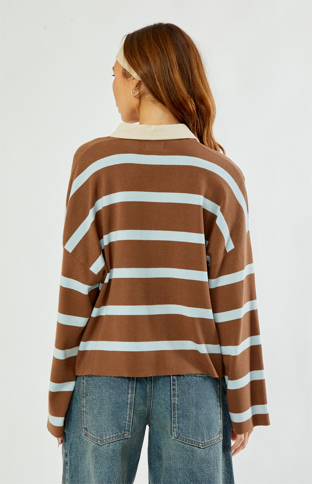 Rhythm Rugby Polo Knit Sweater in Brown - back
