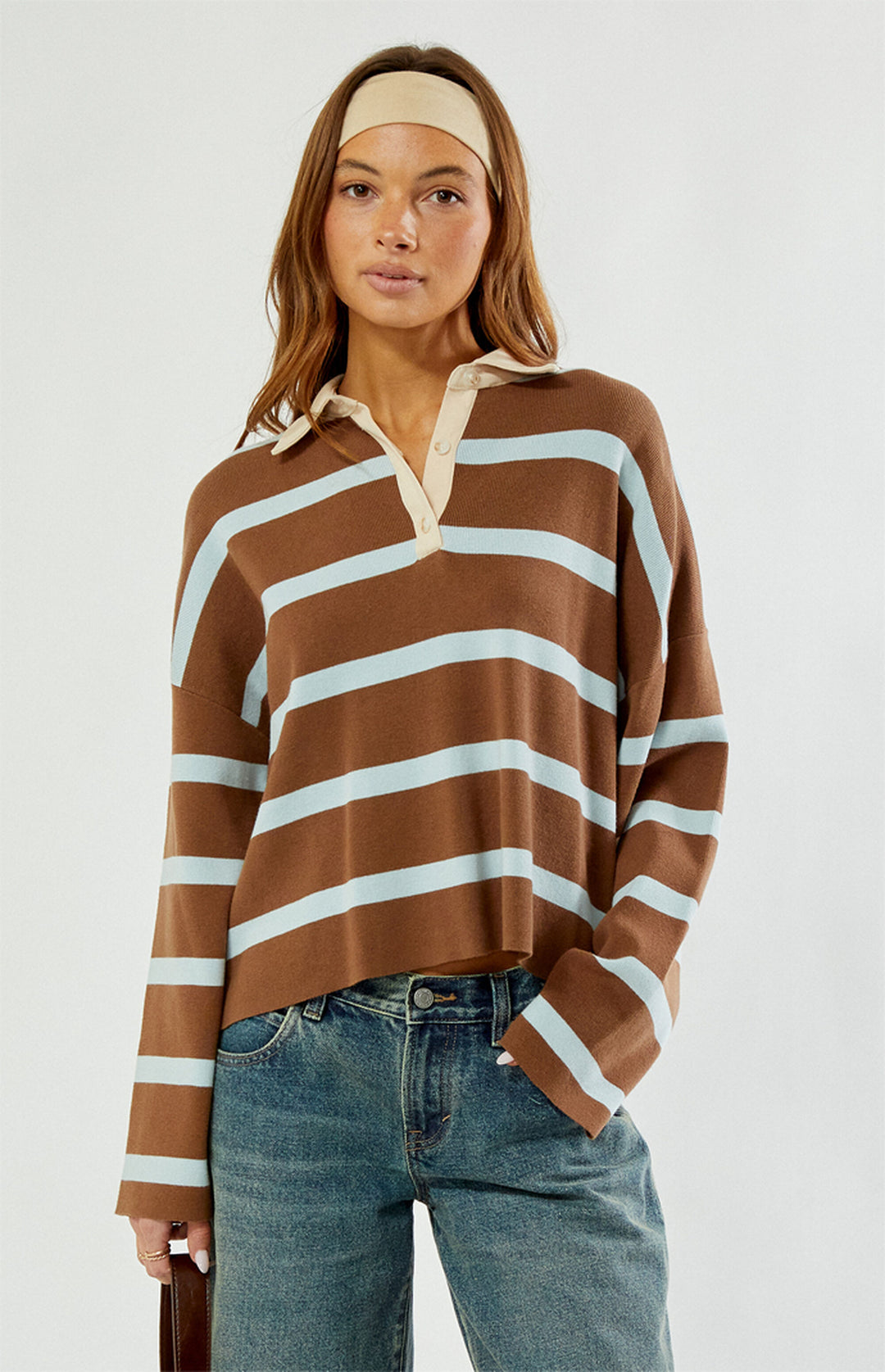 Rhythm Rugby Polo Knit Sweater in Brown - front
